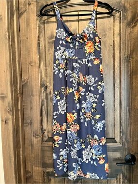 Xhilaration Navy Floral Strapless Dress with Yellow & Blue Accents
